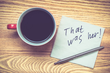 Romantic message written on napkin