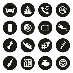 Fototapeta premium Road Assistance Service Icons White On Black Circle