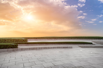 Empty square tiles and beautiful sky scenery