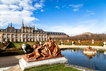Dec 2018 - La Granja de San Ildefonso, Segovia, Spain - Fuente de Anfitrite in the gardens of the royal palace in Autumn. The Royal Palace and its gardens were built during the reign of Felipe V