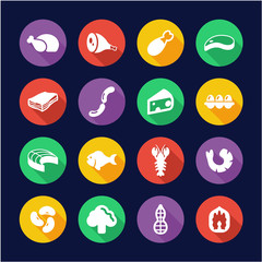 Protein Food Icons Flat Design Circle