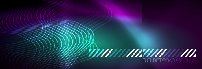 Glowing neon abstract lines, techno futuristic template