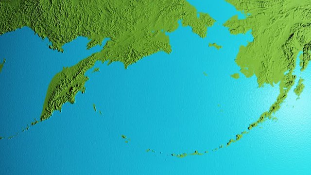 Graphic 3d animated earth showing the Bering Sea at daytime in 4K resolution