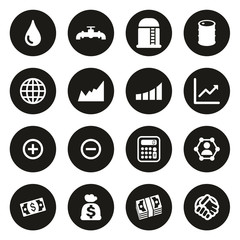 Oil Trade Icons White On Black Circle