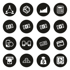Money Transaction Icons White On Black Circle