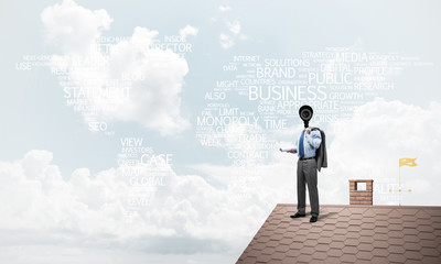 Concept of home security and privacy protection with camera headed man