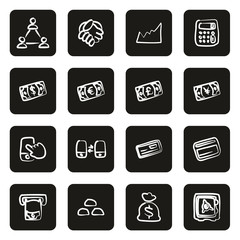 Money Transaction Icons Freehand White On Black