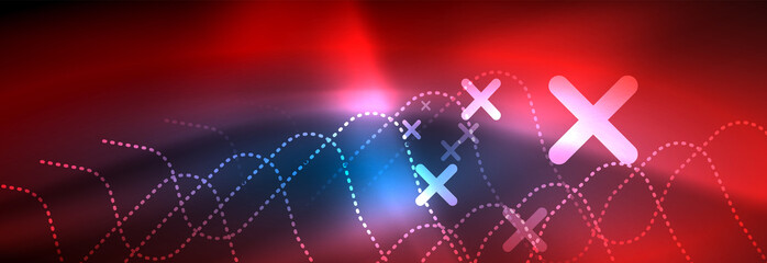 Neon glowing techno lines, hi-tech futuristic abstract background template with square shapes