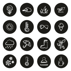 Four Seasons Icons Freehand White On Black Circle