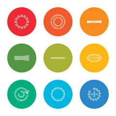 outline stroke loading, loading, loading, vector line icons set on rounded colorful shapes
