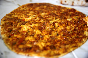 Turkish foods; Turkish pizza (Lahmacun)