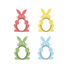 Red, blue, yellow and green rabbit with eggs.