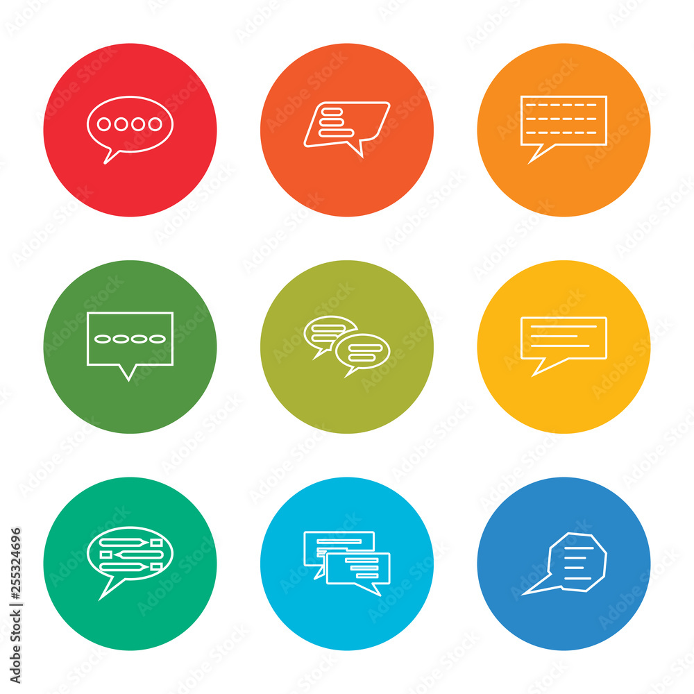 Poster outline stroke chat, chat, chat, vector line icons set on rounded colorful shapes