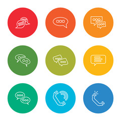 outline stroke phone call, phone call, chat, chat, chat, vector line icons set on rounded colorful shapes