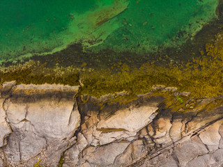 Aerial view. Water and rocks