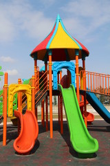 Colorful playground on yard in the park. 
