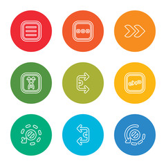 outline stroke orbit, cycle, orbit, cycle, cycle, upward, next, more, menu, vector line icons set on rounded colorful shapes