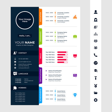 cv / resume design template with glyph/solid icons