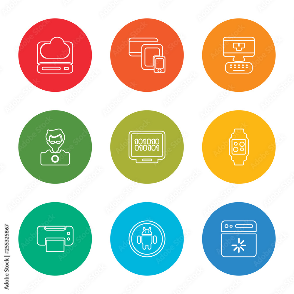 Poster outline stroke loading, robot, printer, smartwatch, binary file, programmer, computer, cross-platfor