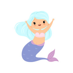 Beautiful Little Mermaid with Pink Hair, Adorable Sea Princess Character Vector Illustration