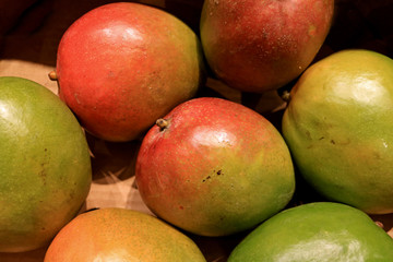 Heap of Fresh Ripe Mangoes in the Market of Santiago, Chile, South America