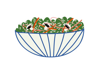 Delicious Salad in Ceramic Bowl, Fresh Healthy Dish Vector Illustration