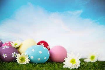 Painted colorful Easter eggs background - Easter holiday celebration background concept