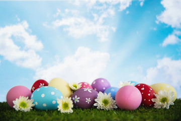 Painted colorful Easter eggs background - Easter holiday celebration background concept