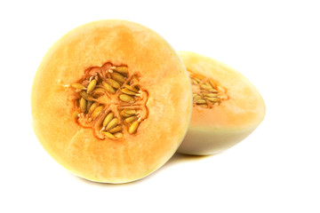 Half melon fruit isolate on White background