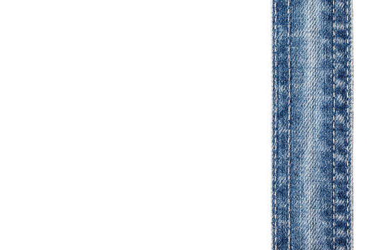 Blue jeans strap isolated on white. Empty copy space denim stripe cut out in studio.