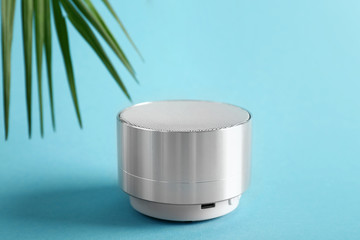 Smart home assistant device on color background