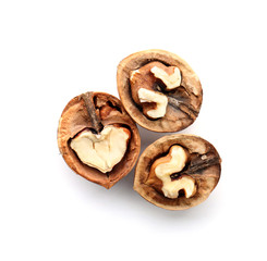Tasty walnuts on white background