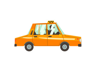 Yellow Taxi Car, Side View, Taxi Service Cartoon Vector Illustration