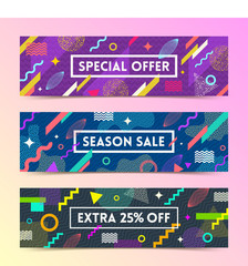 Set of abstract background with multicolored simple geometric shapes and copy space frame. Vector illustration. Set of sale promotion banners.