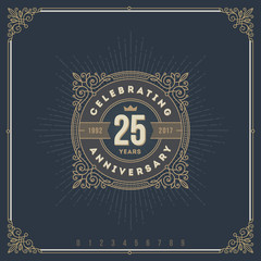Vector illustration - Vintage Anniversary logo emblem with flourishes calligraphic ornamental elements.