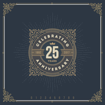Vector illustration - Vintage Anniversary logo emblem with flourishes calligraphic ornamental elements.