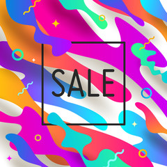 Abstract shape multicolored background with sale banner. Design for greeting card, poster, cover or flyers. Vector illustration.