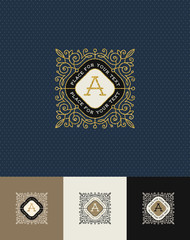 Flourishes glitter gold monogram logo. Identity design for cafe, shop, store, restaurant, boutique, hotel, heraldic, fashion and etc. Vector design