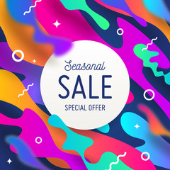 Abstract shape multicolored background with sale banner. Design for greeting card, poster, cover or flyers. Vector illustration.