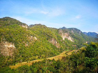 Fototapeta na wymiar landscape mountain view with blue sky in Thailand