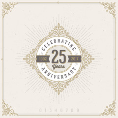 Vector illustration. Vintage Anniversary logo emblem with flourishes calligraphic ornamental elements.