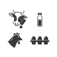 Cow with milk bottle, hen with eggs. Element of web icon for mobile concept and web apps- illustration