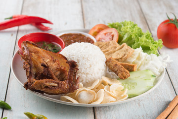 Nasi lemak kukus with fried chicken