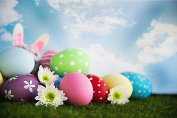 Painted colorful Easter eggs background - Easter holiday celebration background concept