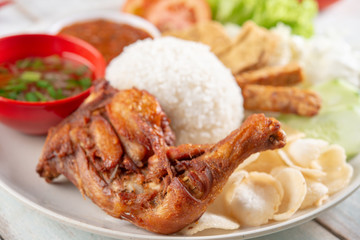 Nasi lemak kukus with fried drumstick