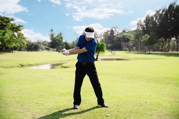 Man play outdoor golf sport activity - people in golf sport concept