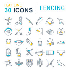 Fototapeta premium Set Vector Line Icons of Fencing.