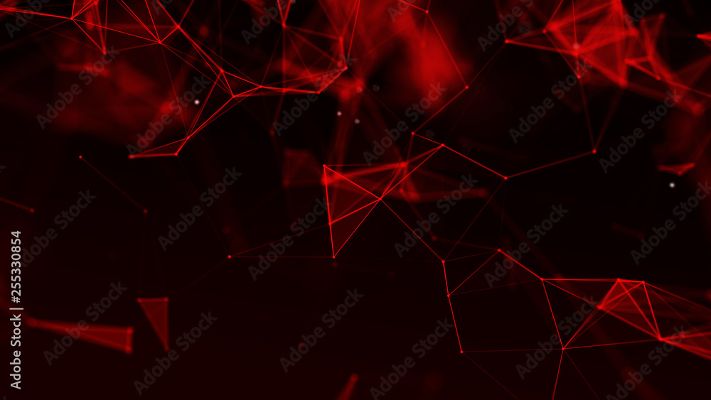Fototapete abstract red polygonal space. molecular structure and communication. network connection structure. b