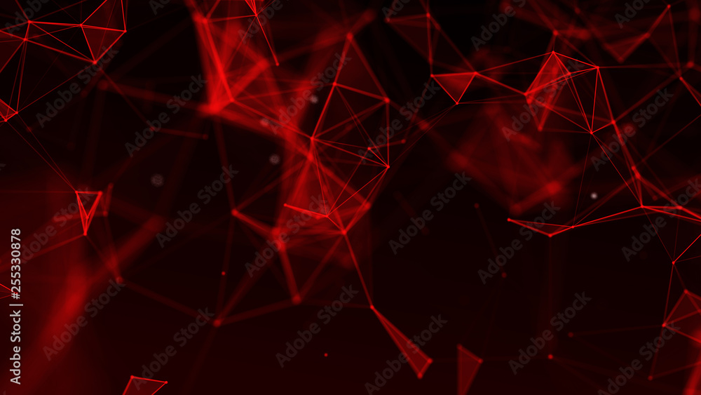 Poster Abstract red polygonal space. Molecular structure and communication. Network connection structure. Big data digital background. 3d rendering.