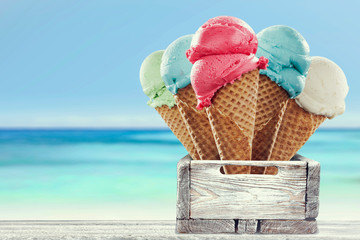 Ice cream on beach and summer time 